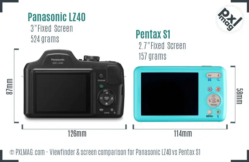 Panasonic LZ40 vs Pentax S1 Screen and Viewfinder comparison