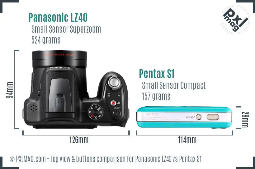 Panasonic LZ40 vs Pentax S1 top view buttons comparison