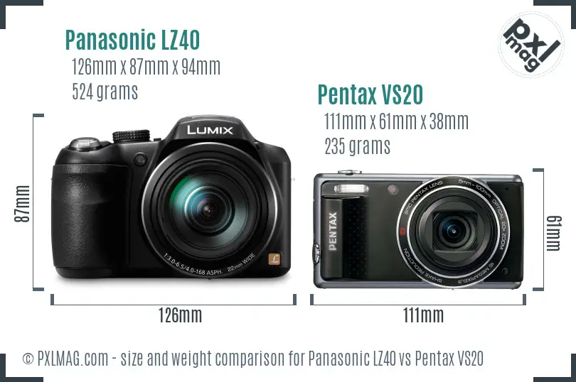 Panasonic LZ40 vs Pentax VS20 size comparison