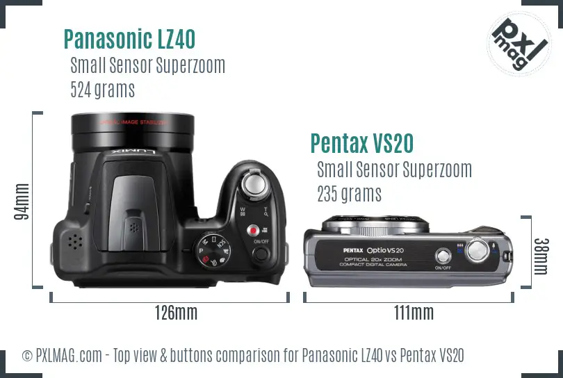 Panasonic LZ40 vs Pentax VS20 top view buttons comparison