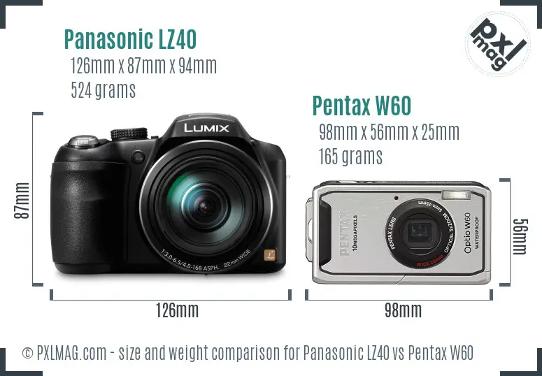 Panasonic LZ40 vs Pentax W60 size comparison