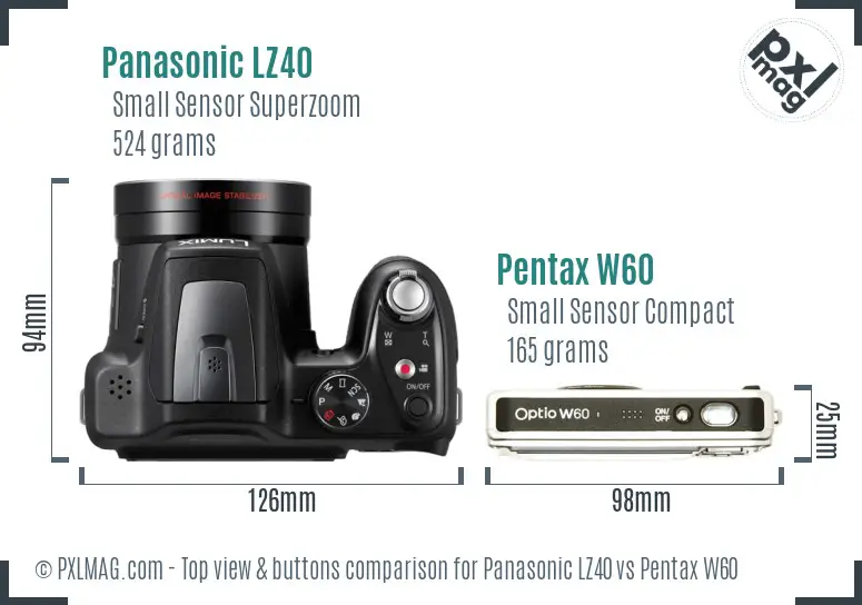 Panasonic LZ40 vs Pentax W60 top view buttons comparison