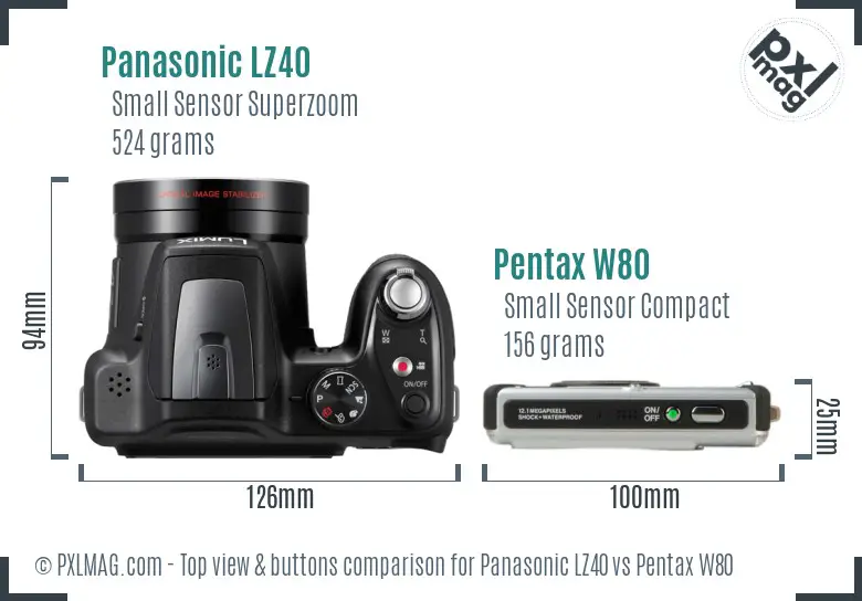 Panasonic LZ40 vs Pentax W80 top view buttons comparison
