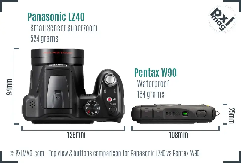 Panasonic LZ40 vs Pentax W90 top view buttons comparison