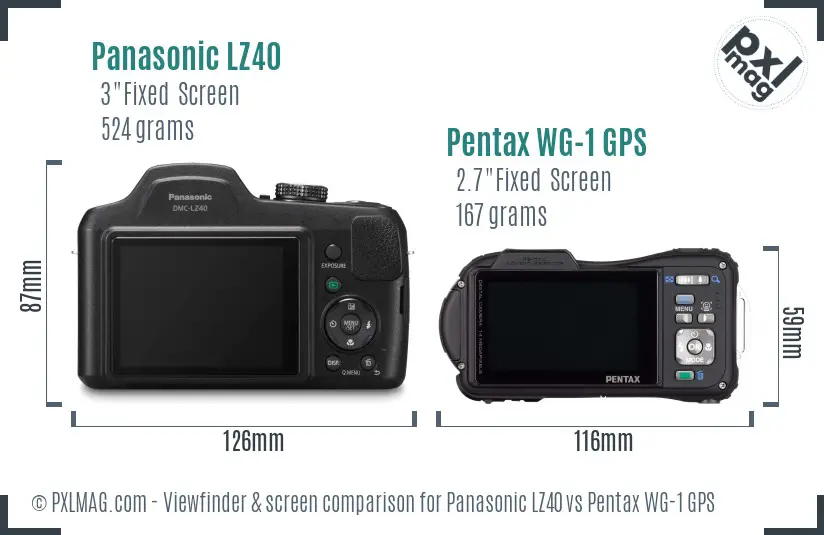Panasonic LZ40 vs Pentax WG-1 GPS Screen and Viewfinder comparison