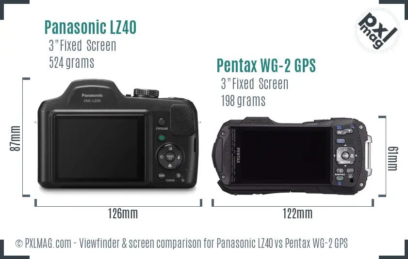 Panasonic LZ40 vs Pentax WG-2 GPS Screen and Viewfinder comparison