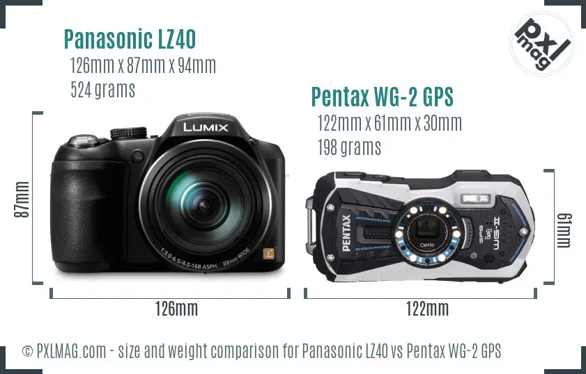 Panasonic LZ40 vs Pentax WG-2 GPS size comparison