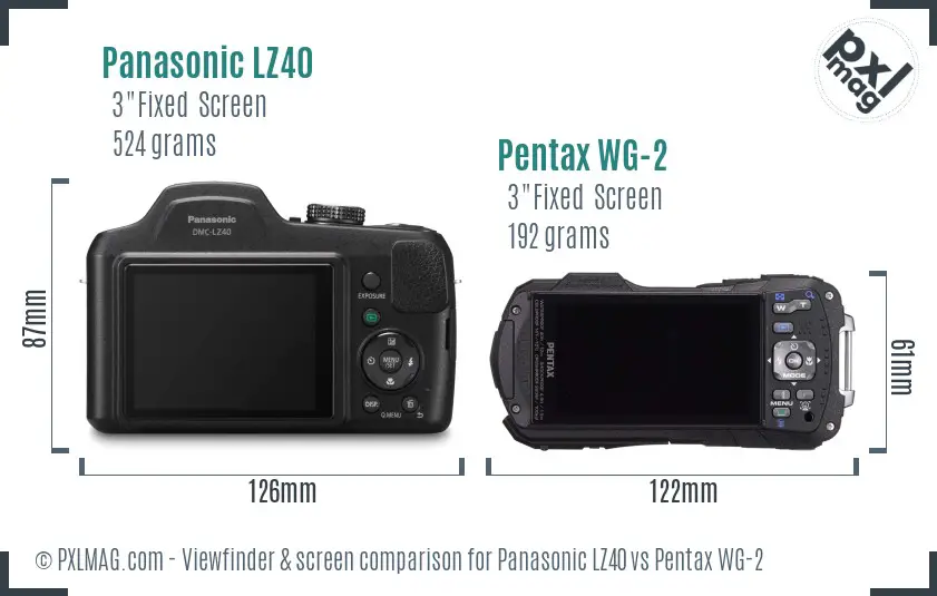 Panasonic LZ40 vs Pentax WG-2 Screen and Viewfinder comparison