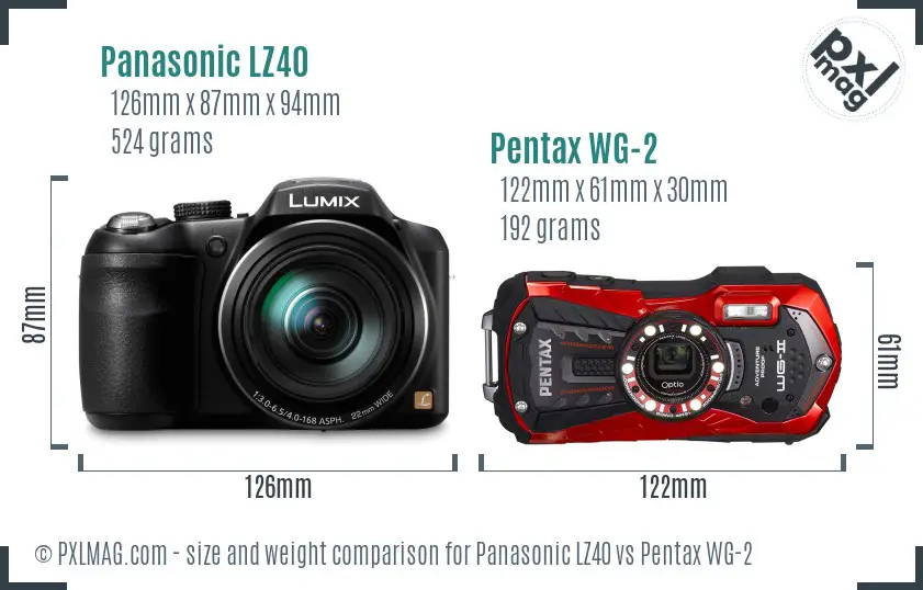 Panasonic LZ40 vs Pentax WG-2 size comparison