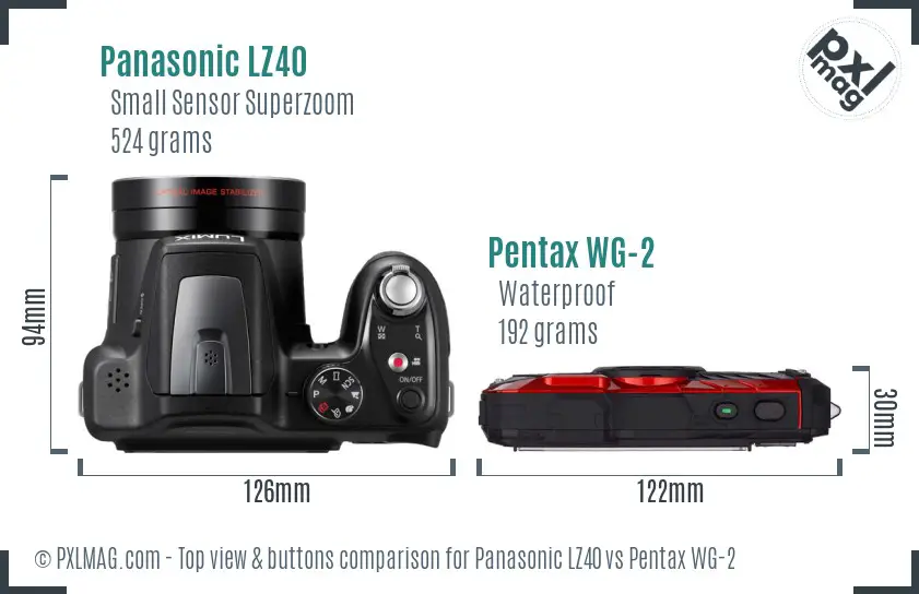 Panasonic LZ40 vs Pentax WG-2 top view buttons comparison