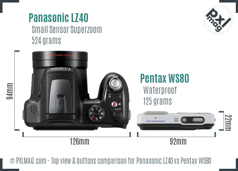 Panasonic LZ40 vs Pentax WS80 top view buttons comparison
