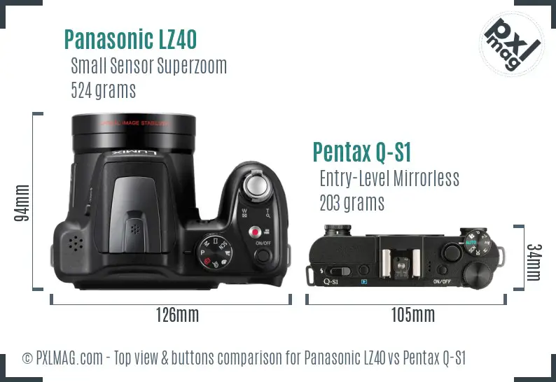 Panasonic LZ40 vs Pentax Q-S1 top view buttons comparison