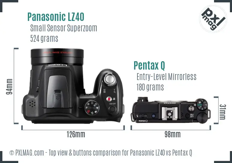 Panasonic LZ40 vs Pentax Q top view buttons comparison