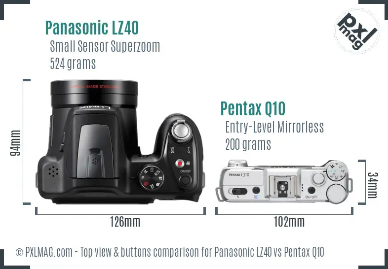 Panasonic LZ40 vs Pentax Q10 top view buttons comparison