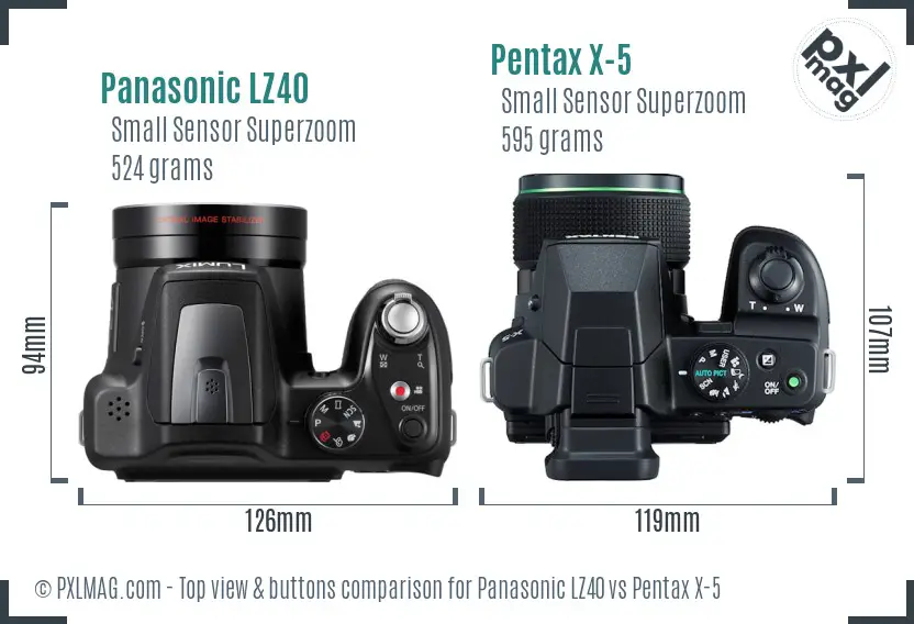 Panasonic LZ40 vs Pentax X-5 top view buttons comparison