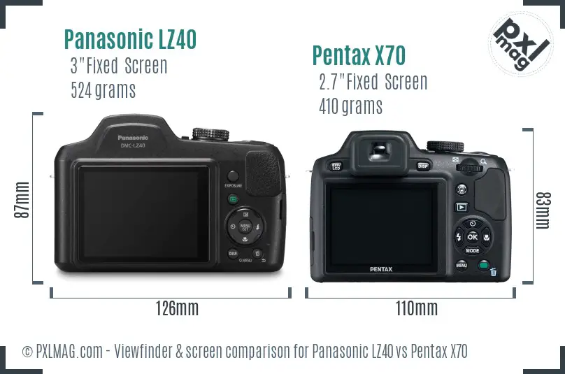 Panasonic LZ40 vs Pentax X70 Screen and Viewfinder comparison
