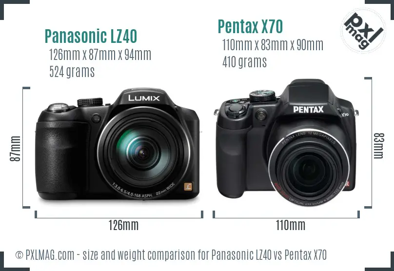 Panasonic LZ40 vs Pentax X70 size comparison