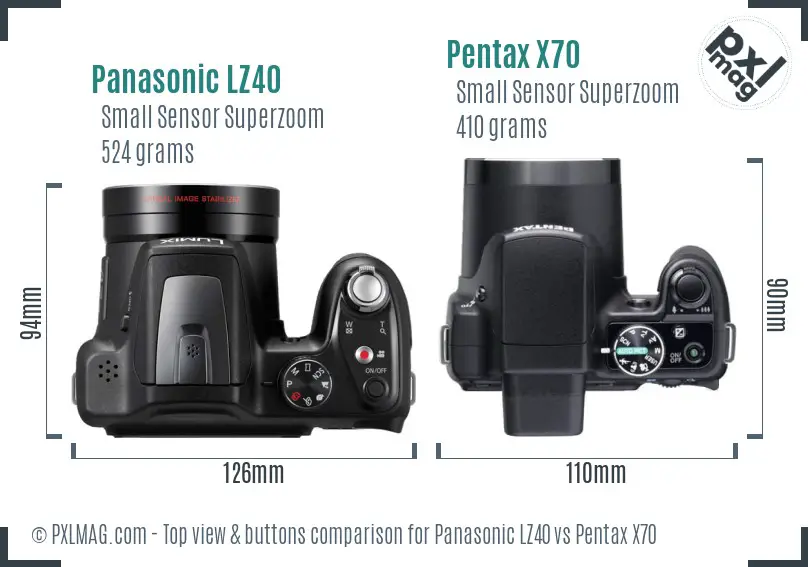 Panasonic LZ40 vs Pentax X70 top view buttons comparison