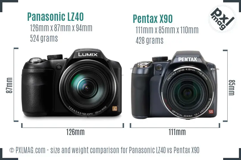 Panasonic LZ40 vs Pentax X90 size comparison Panasonic LZ40 vs Pentax X90 size comparison