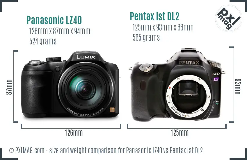 Panasonic LZ40 vs Pentax ist DL2 size comparison