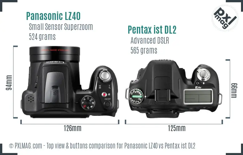 Panasonic LZ40 vs Pentax ist DL2 top view buttons comparison