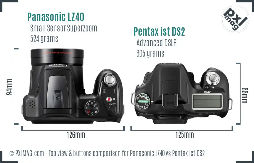 Panasonic LZ40 vs Pentax ist DS2 top view buttons comparison