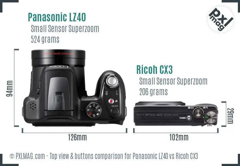 Panasonic LZ40 vs Ricoh CX3 top view buttons comparison Panasonic LZ40 vs Ricoh CX3 top view buttons comparison