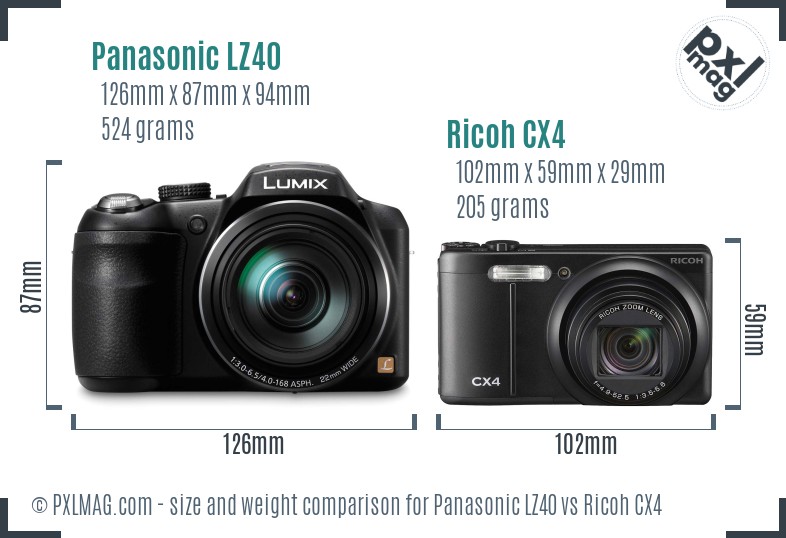 Panasonic LZ40 vs Ricoh CX4 size comparison