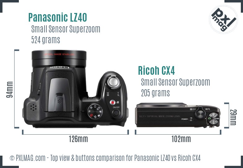 Panasonic LZ40 vs Ricoh CX4 top view buttons comparison