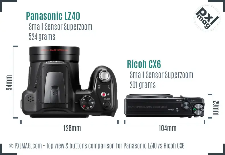 Panasonic LZ40 vs Ricoh CX6 top view buttons comparison