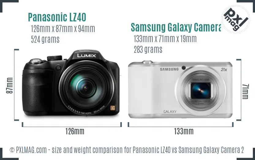 Panasonic LZ40 vs Samsung Galaxy Camera 2 size comparison