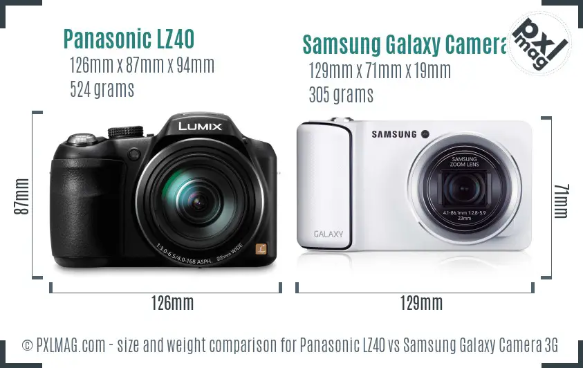 Panasonic LZ40 vs Samsung Galaxy Camera 3G size comparison