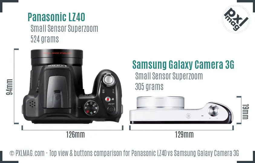 Panasonic LZ40 vs Samsung Galaxy Camera 3G top view buttons comparison