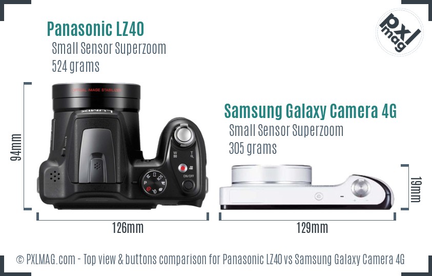Panasonic LZ40 vs Samsung Galaxy Camera 4G top view buttons comparison