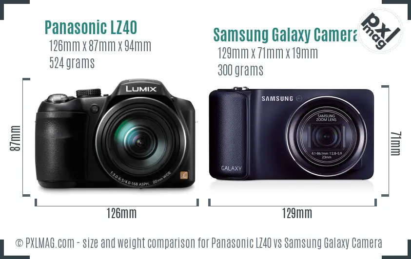 Panasonic LZ40 vs Samsung Galaxy Camera size comparison