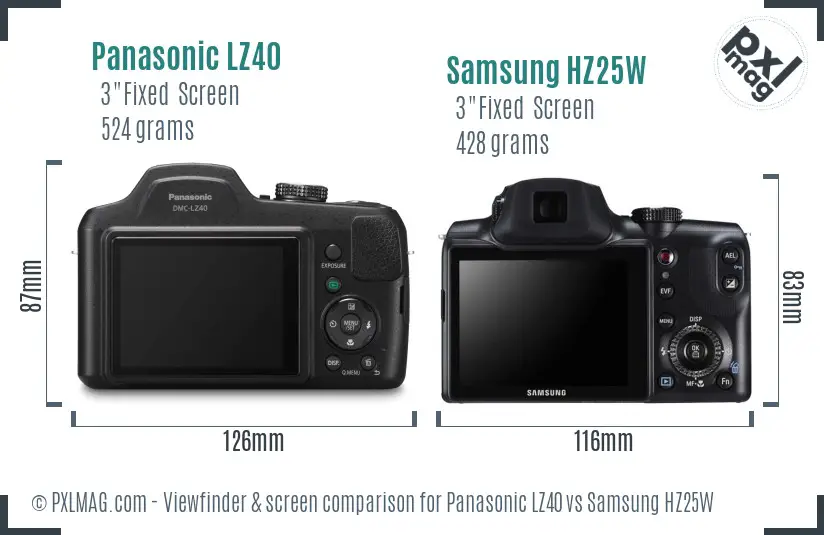 Panasonic LZ40 vs Samsung HZ25W Screen and Viewfinder comparison Panasonic LZ40 vs Samsung HZ25W Screen and Viewfinder comparison