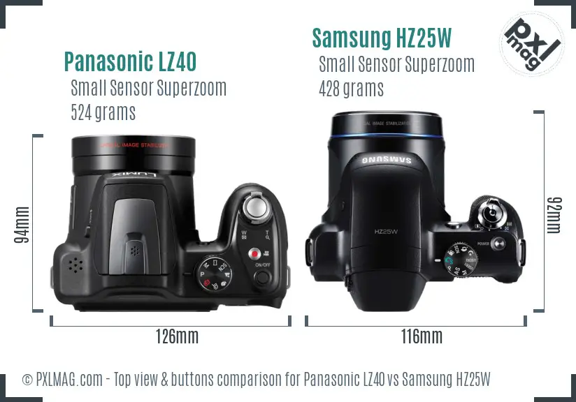 Panasonic LZ40 vs Samsung HZ25W top view buttons comparison Panasonic LZ40 vs Samsung HZ25W top view buttons comparison