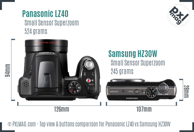 Panasonic LZ40 vs Samsung HZ30W top view buttons comparison