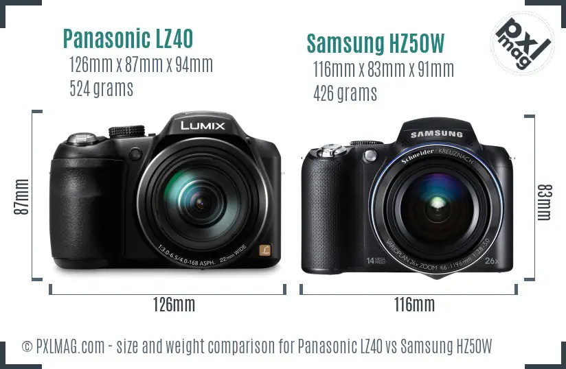 Panasonic LZ40 vs Samsung HZ50W size comparison