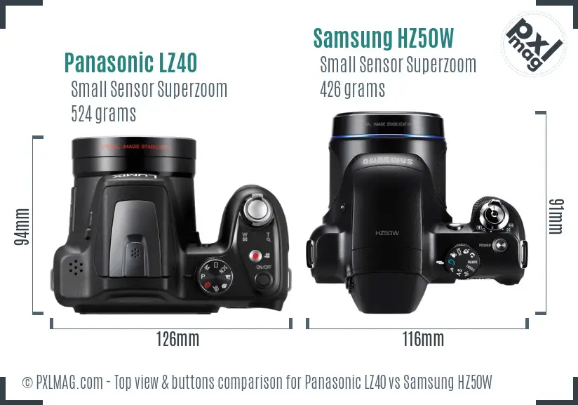 Panasonic LZ40 vs Samsung HZ50W top view buttons comparison