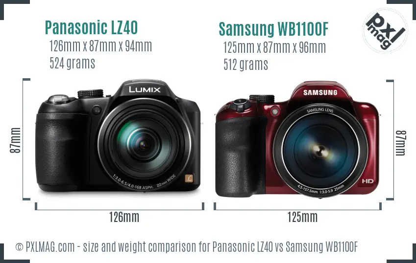 Panasonic LZ40 vs Samsung WB1100F size comparison