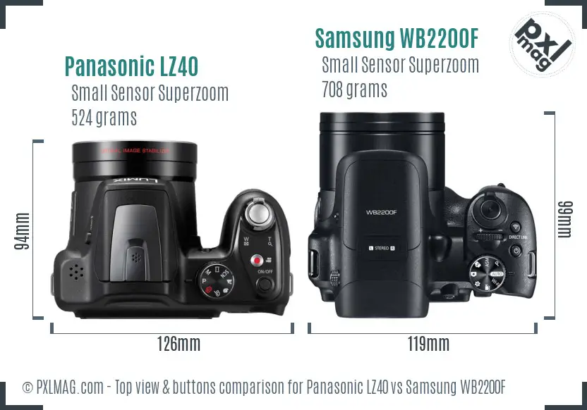 Panasonic LZ40 vs Samsung WB2200F top view buttons comparison