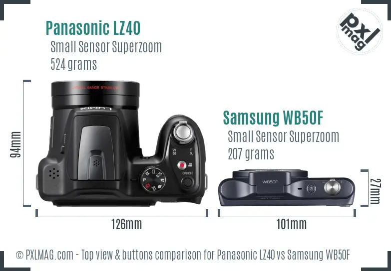 Panasonic LZ40 vs Samsung WB50F top view buttons comparison