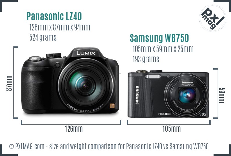 Panasonic LZ40 vs Samsung WB750 size comparison Panasonic LZ40 vs Samsung WB750 size comparison