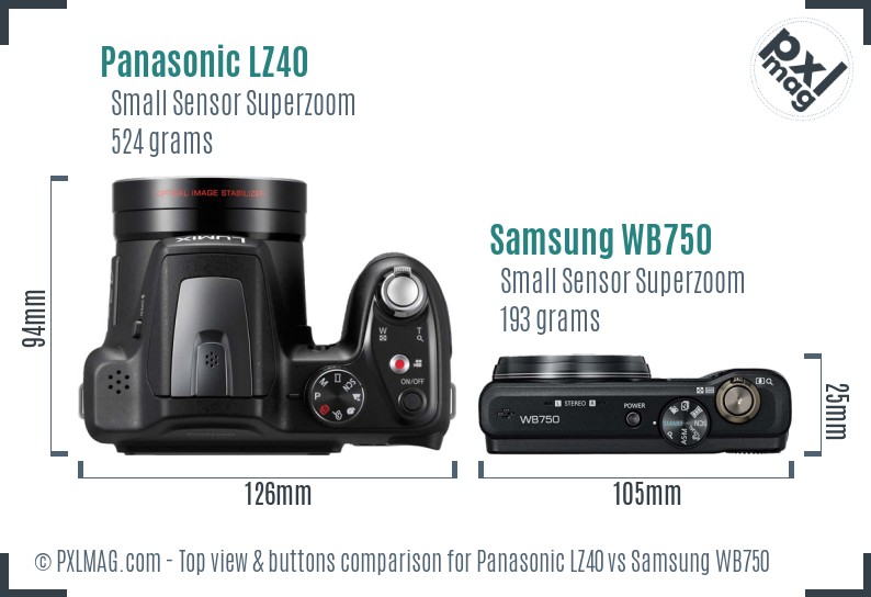 Panasonic LZ40 vs Samsung WB750 top view buttons comparison