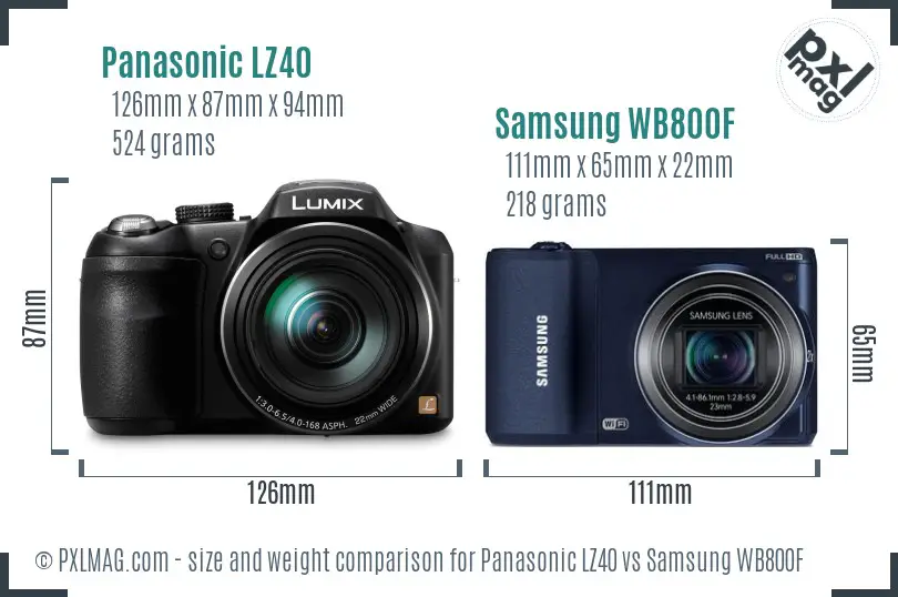 Panasonic LZ40 vs Samsung WB800F size comparison