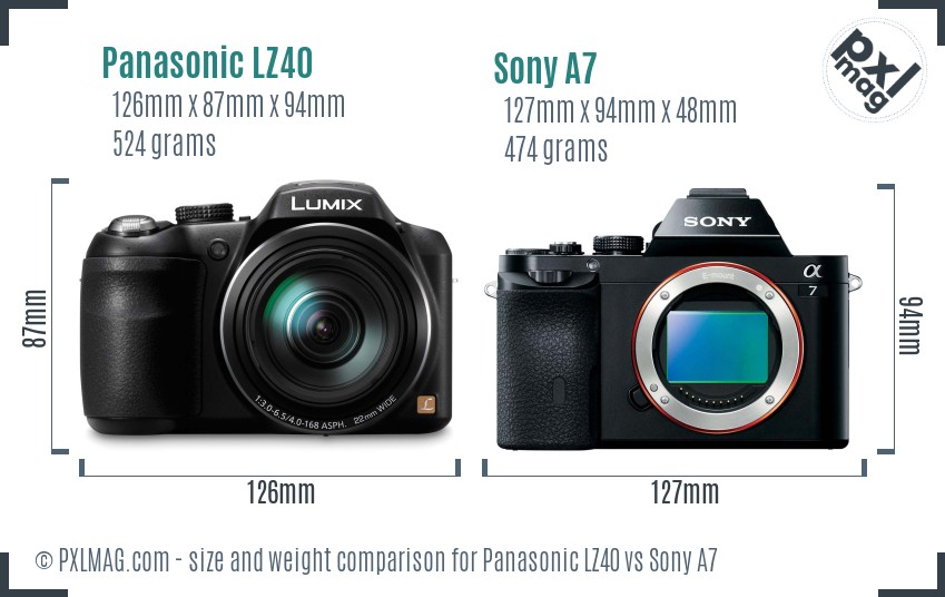 Panasonic LZ40 vs Sony A7 size comparison