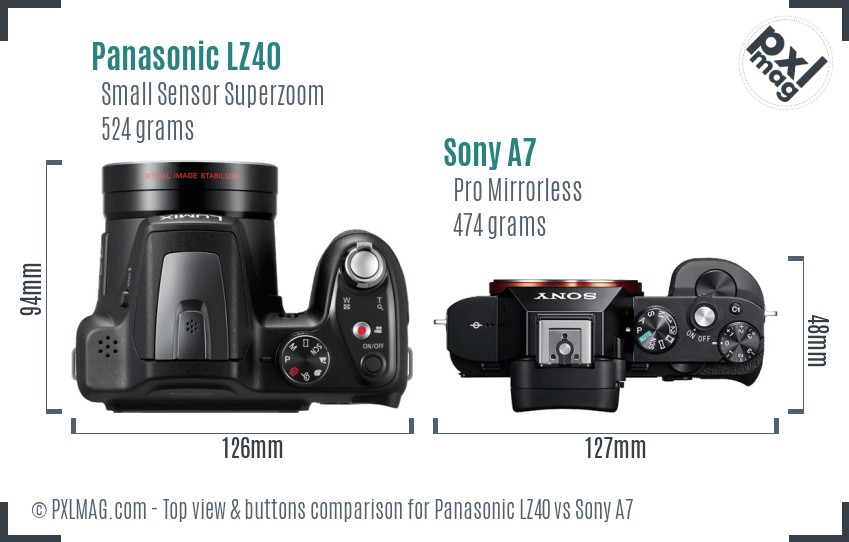 Panasonic LZ40 vs Sony A7 top view buttons comparison