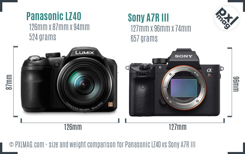 Panasonic LZ40 vs Sony A7R III size comparison
