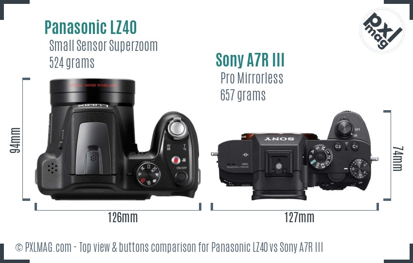 Panasonic LZ40 vs Sony A7R III top view buttons comparison
